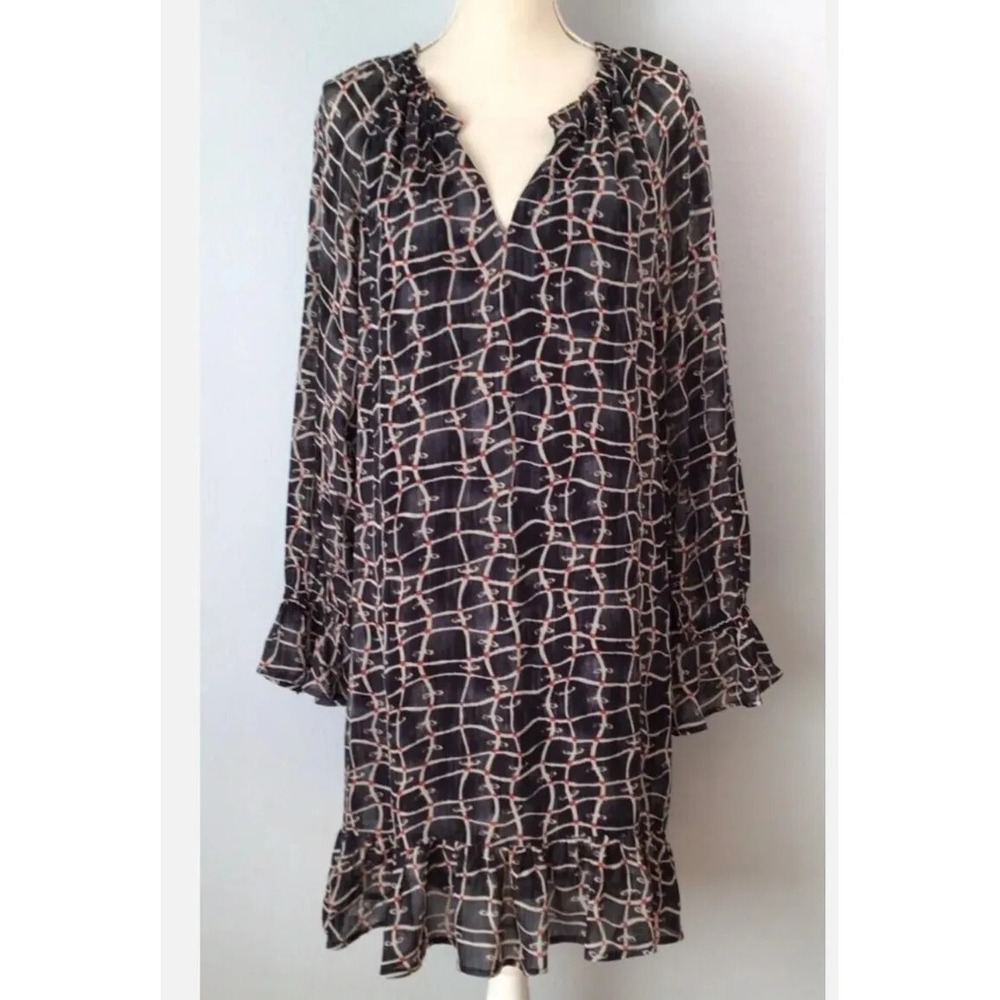 Anthropologie VELVET by Graham & Spencer Long Sleeve Dress XS Blue Cream Orange